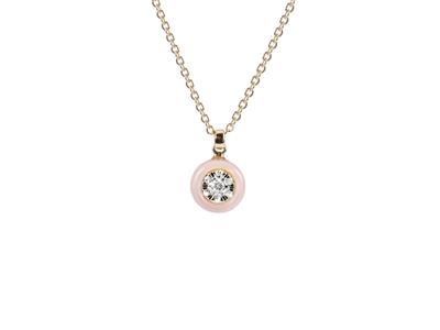 Halskette Mit Pastille, Innendurchmesser 7 Mm, Diamanten 0,07ct Und Umrandung Aus Rosa Opal, 40,50-42 Cm, 18k Gelbgold - Standard Bild - 1