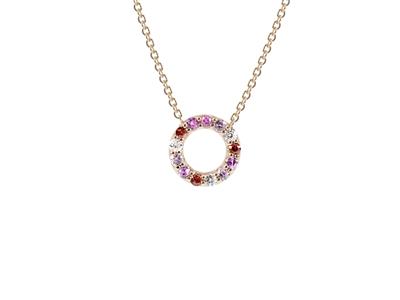 Halskette Kreis Rainbow 10 Mm, Diamanten 0,06ct, Rosa Und Orangefarbene Saphire 0,27ct, 40-42-5 Cm, Rotgold 18k