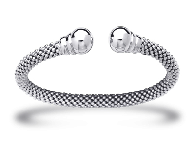 Armband Mit 6 MM Netzring Und Kugeln, 58 Mm, 925 Rh-silber, Rhodiniert