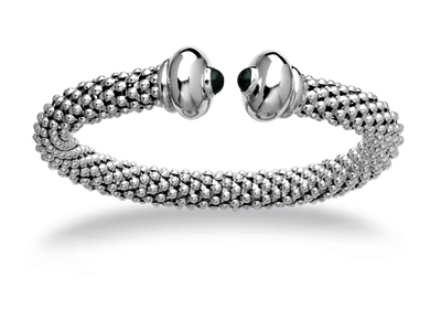 Mesh Armreif 9 MM Mit Perlen Und Onyx, 58 Mm, Silber 925 Rh - Standard Bild - 1