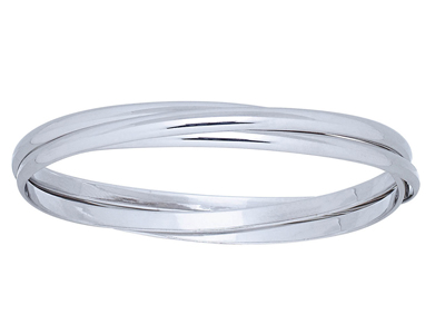 Armband Mit 3 Massiven Halbdrähten 4 Mm, 65 Mm, 925er Silber, Rhodiniert - Standard Bild - 1