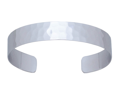 Armband Offener Ring, Gehämmert, 12 Mm, 60 X 50 Mm, 925er Silber, Rhodiniert