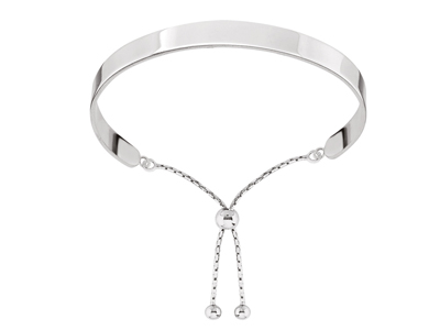 Verstellbares Armband Mit Gewölbterplatte 6,5mm, 60 X 50 Mm, 925er Si Lber, Rhodiniert