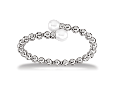 Glatte Kugelarmband 6 MM Und Perlen, 60 X 50 Mm, 925er Silber, Rhodiniert - Standard Bild - 1