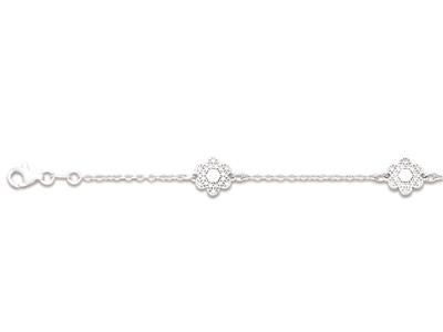Armband Mit 3 Blumenmotiven Und Zirkone, 18+2 Cm, 925er Silber, Rhodiniert - Standard Bild - 1