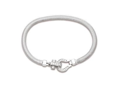 Armband Aus Flacher Schlangenketten4,5 Mm, Ovaler Verschlussmechanism Us Mit Zirkonen, 18 Cm, 925er Silbeiert - Standard Bild - 1