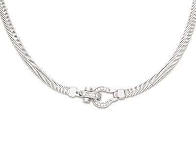 Halskette Aus Flachem Schlangengeflecht 4,5 Mm, Ovaler Verschluss Mit Zirkonia, 44 Cm, 925er Silber, Rhodiniert