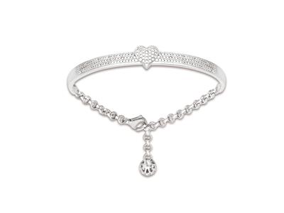 Verstellbares Halbstarre Armband 5 Mm, Herzmotiv Mit Zirkonen, 56 Mm, 925er Silber, Rhodiniert - Standard Bild - 1