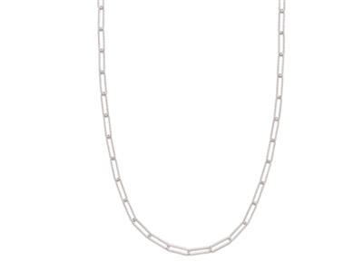 Halskette Aus Ziseliertem Rechteckgeflecht, 89 Cm, 925er Silber, Rhodiniert