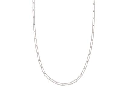 Halskette Aus Rechteckige, Ziselierte Gliederkette, 89 Cm, 925er Silber, Rhodiniert