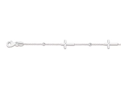 Armband Mit 3 Kreuzen An Einer Alternierenden Kette Mit 4 Kugeln, 16-18 Cm, 925er Silber, Rhodiniert - Standard Bild - 2