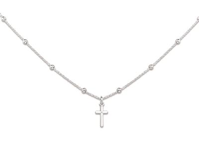 Halskette Kreuz An 18-kugel-kette, 40-44 Cm, 925er Silber, Rhodiniert