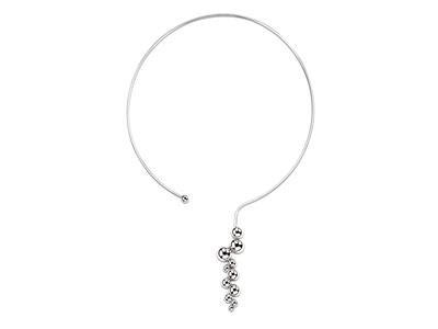 Halskette Massivdraht 1,5 Mm, Asymmetrische Kugelgruppe, 42 Cm, 925er Silber, Rhodiniert - Standard Bild - 1