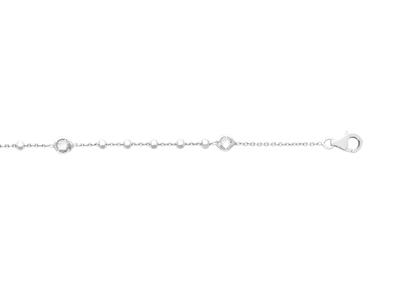 Armband Aus Weißen Kristallen Und Kugeln An Einer Kette, 16-18 Cm, 925er Silber, Rhodiniert - Standard Bild - 2