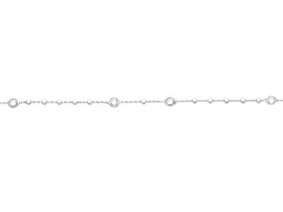 Armband Aus Weißen Kristallen Und Kugeln An Einer Kette, 16-18 Cm, 925er Silber, Rhodiniert - Standard Bild - 3
