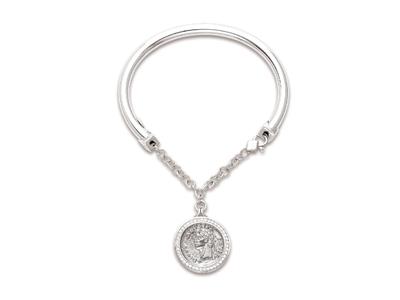 Armband Mit 4,5 MM Hohlem Rohr Und Kette, Münzanhänger Mit Zirkonia, 58 X 48 Mm, 925er Silber, Rhodiniert - Standard Bild - 1