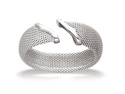 19 MM Spangenarmband, Breites Flexibles, Offenes Netzdesign, 58 X 45 Mm, Silber925 Rhodiniert - Standard Bild - 1