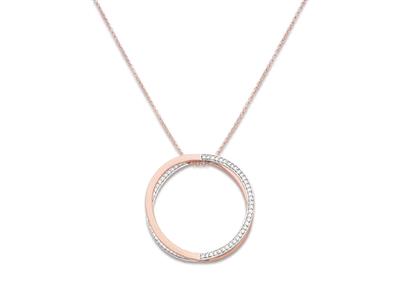 Halskette Mit Doppeltem Kreismotiv 34 MM Mit Zirkonen An Einer Kette, 50-55 Cm, 925er Silber, Rhodiniert,afarben Beschichtet - Standard Bild - 1