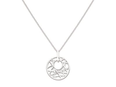 Halskette Mit Anhänger Geometrischer Kreis Mit Zirkonen 23 Mm, 45 Cm, 925er Silber, Rhodiniert