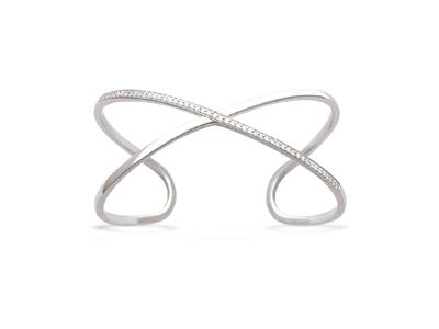 Armband Kreuzmanschette Mit Zirkonen 27 Mm, 62 X 50 Mm, 925er Silber, Rhodiniert