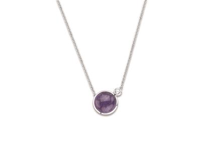 Amethyst Und Zirkonia Halskette 12 Mm, 40-42 Cm, 925er Silber, Rhodiniert