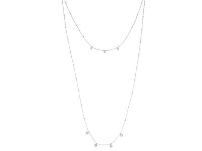 Zweireihige Halskette Aus Zirkoniumoxid Und Kugeln, 20 Cm, 925er Silber, Rhodiniert