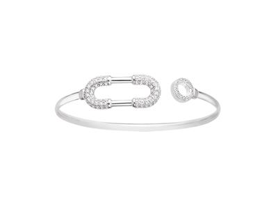 Armband Offener Hohlring, Motiv Oval Und Kreis Klein Mit Zirkoniumoxid, 58 X 48 Mm, Silber 925 Rh - Standard Bild - 1