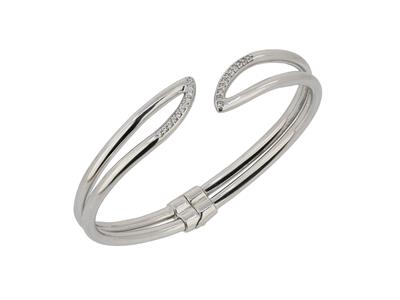 Armreif, Der Sich Hohl Offnen Lässt, Du Und Ich Mit Zirkonia, 58 X 48 Mm, Silber 925 Rh - Standard Bild - 2