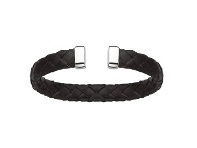 Armband Jonc Leder Schwarz 9 Mm, 58 X 48 Mm, Silber 925 Rh
