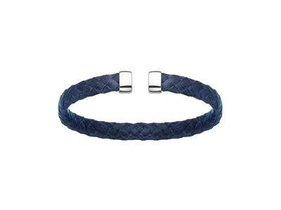 Armband Jonc Leder Blau 7 Mm, 58 X 48 Mm, Silber 925 Rh