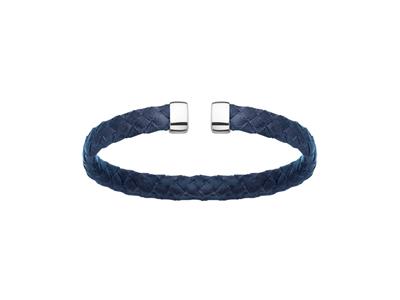 Armband Jonc Leder Blau 7 Mm, 58 X 48 Mm, Silber 925 Rh