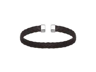 Armband Jonc Leder Schwarz 7 Mm, 58 X 48 Mm, Silber 925 Rh - Standard Bild - 1