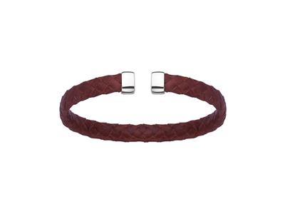 Armband Jonc Leder Bordeaux 7 Mm, 58 X 48 Mm, Silber 925 Rh - Standard Bild - 1