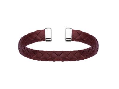 Armband Jonc Leder Bordeaux 9 Mm, 58 X 48 Mm, Silber 925 Rh - Standard Bild - 1