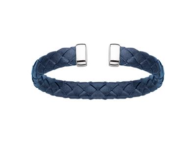 Armband Jonc Leder Blau 9 Mm, 58 X 48 Mm, Silber 925 Rh