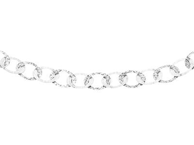 Halskette Aus Flachen, Ovalen, Gehämmerten Maschen, 40+4 Cm, Silber 925 Rh - Standard Bild - 1