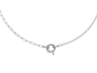 Doppelketten-halskette, Fluss Kristall Und Rechteck, 38+5 Cm, Silber 925 Rh - Standard Bild - 1