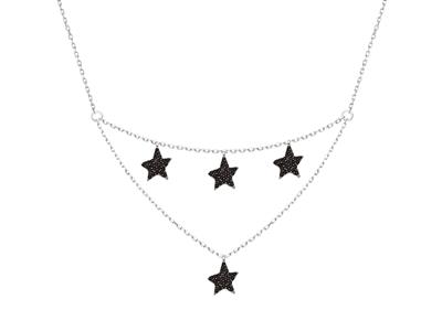 Halskette Sterne Mit Zirkoniumoxiden, 2 Reihen Fallend, Silber 925 Rh