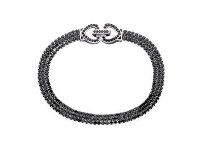 3-reihiges Flussarmband Mit Schwarzen Kristallen, Herzverschluss, Silber 925 Rh - Standard Bild - 1