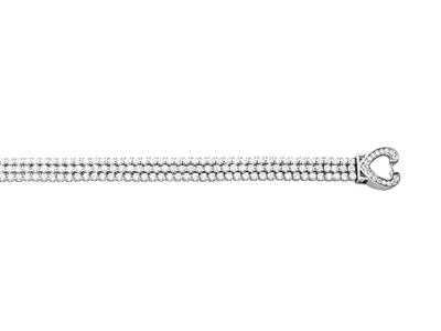 3-reihiges Flussarmband Mit Weißen Kristallen, Herzverschluss, Silber 925 Rh - Standard Bild - 2