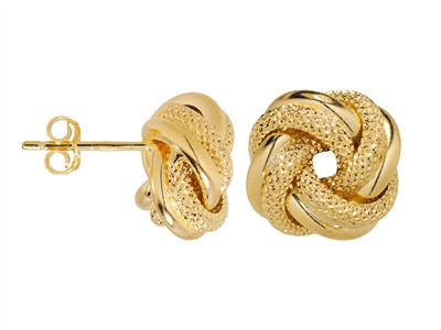 Ohrringe Knoten 13 Mm, 2 Glatte Undpunktierte Rohre 2 Mm, Gelbgold 14 Kt - Standard Bild - 1