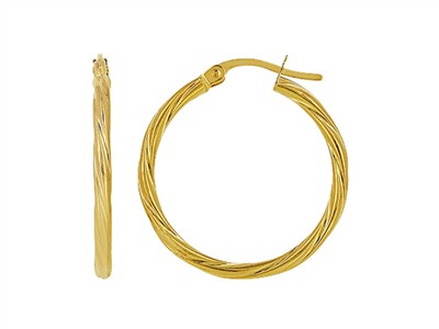 Creolen Geflochtenes Rohr 2 Mm, Innenmaß 20 Mm, Gelbgold 18 Kt - Standard Bild - 1