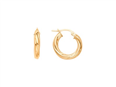 Creolen Geflochtenes Rohr 3 Mm, Innenmaß 10 Mm, Gelbgold 14 Kt - Standard Bild - 1