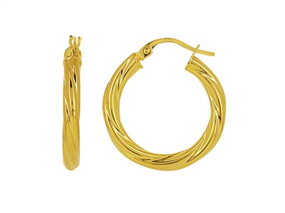 Creolen Geflochtenes Rohr 3 Mm, Innenmaß 15 Mm, Gelbgold 14 Kt - Standard Bild - 1