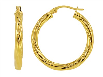 Creolen Geflochtenes Rohr 3 Mm, Innenmaß 20 Mm, Gelbgold 14 Kt - Standard Bild - 1