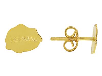 Ohrringe Karte Von R{union, 8 X 10 Mm, Gelbgold 750 - Standard Bild - 1