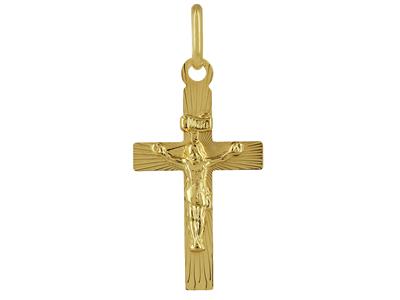 Anhänger Flaches Ziseliertes Kreuz Mit Christus, 23 Mm, 18k Gelbgold - Standard Bild - 1