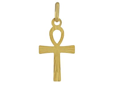 Anhänger Kleines Ziseliertes Flaches ägyptisches Kreuz, 17 Mm, 18k Gelbgold