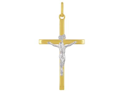 Anhänger Kreuz Mit Christus, Quadratisches Rohr, 32 Mm, 18k Gelbgold