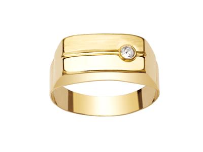 Rechteckiger Ring Aus Weißem Zirkoniumoxid 9 Mm, 18k Gelbgold, Finger 58 Geschlossen - Standard Bild - 1